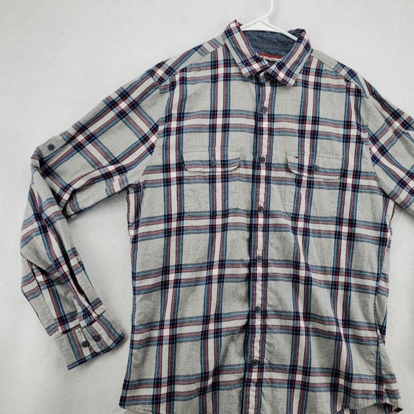 Tommy Hilfiger Shirt Men's Long Sleeve Casual Button Up Plaid Gray Medium - Picture 5 of 12